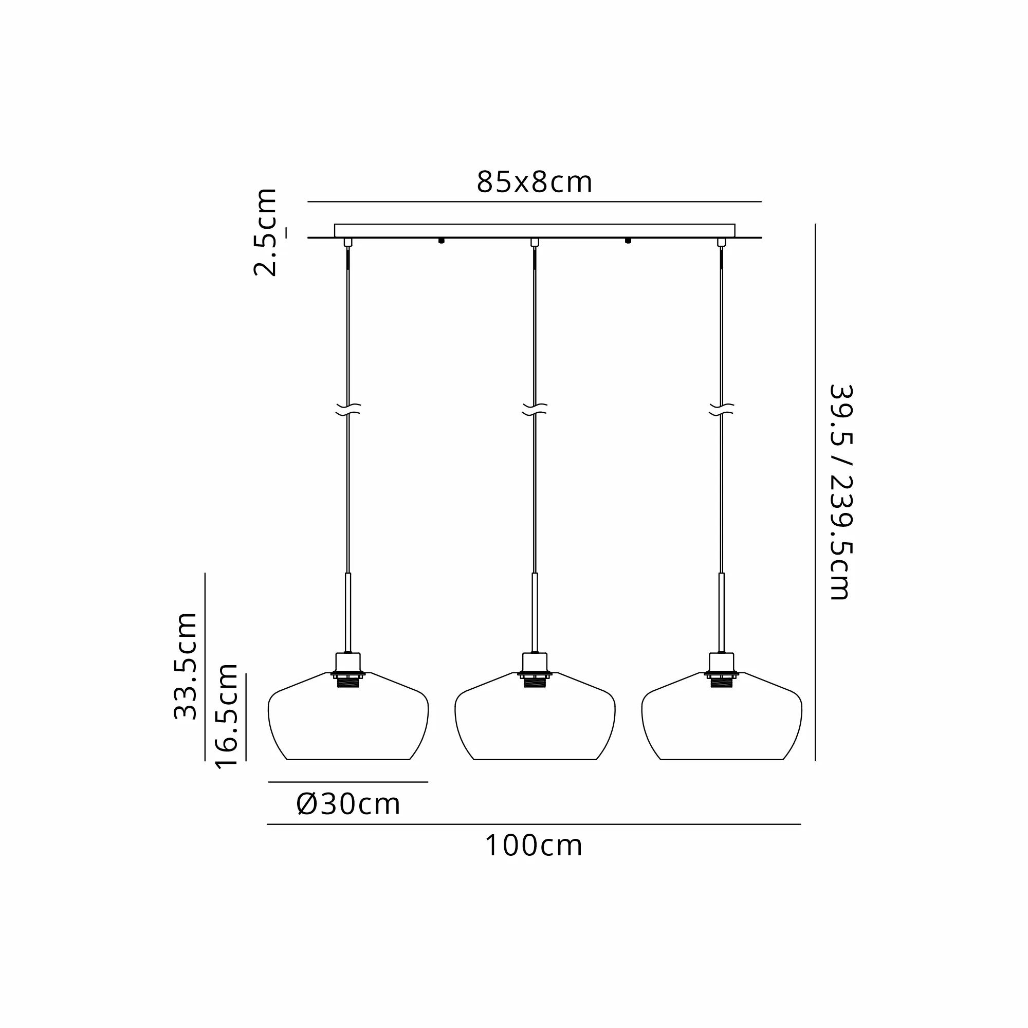 DK1313  Lori Linear Pendant, 3 Light Adjustable E27, Polished Chrome/Amber/Chrome/Clear Trapezium Shades